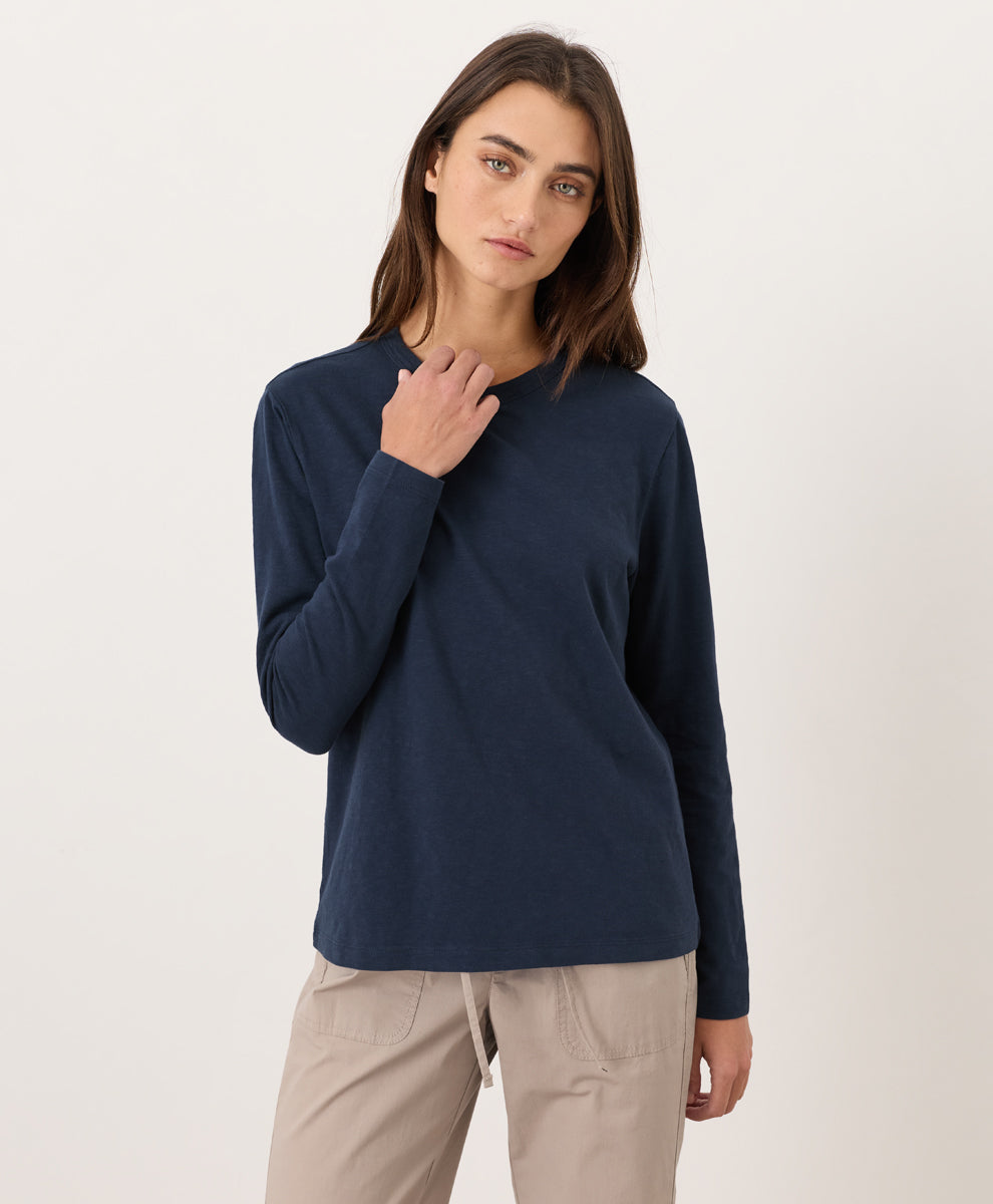 Organic Soft-Slub Essential Crewneck Long Sleeve Tee