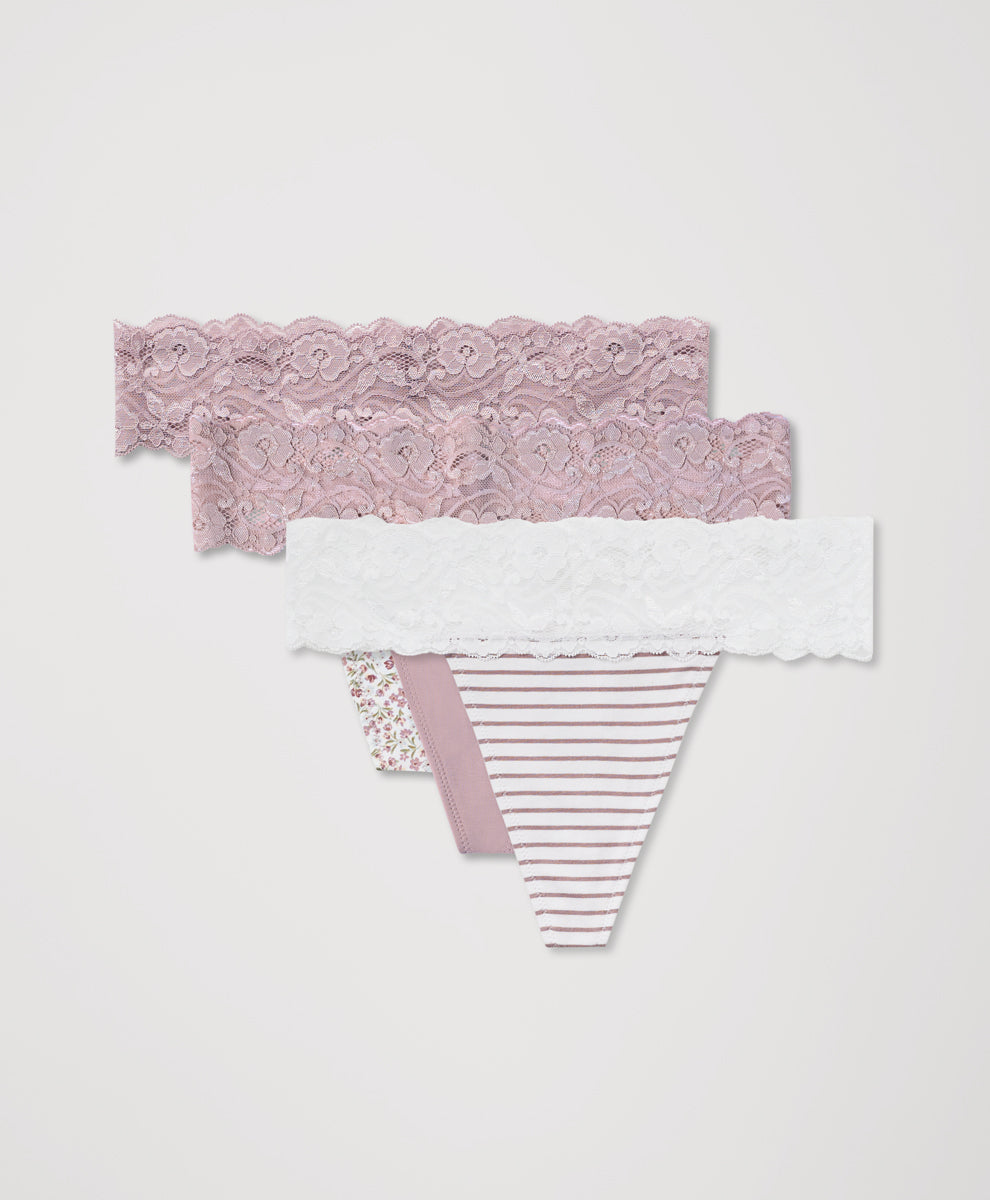 Organic Lace Waist Thong 3-Pack