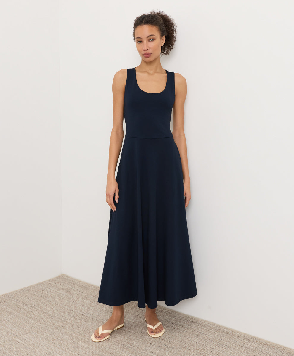 Organic Fit & Flare Open Back Maxi Dress