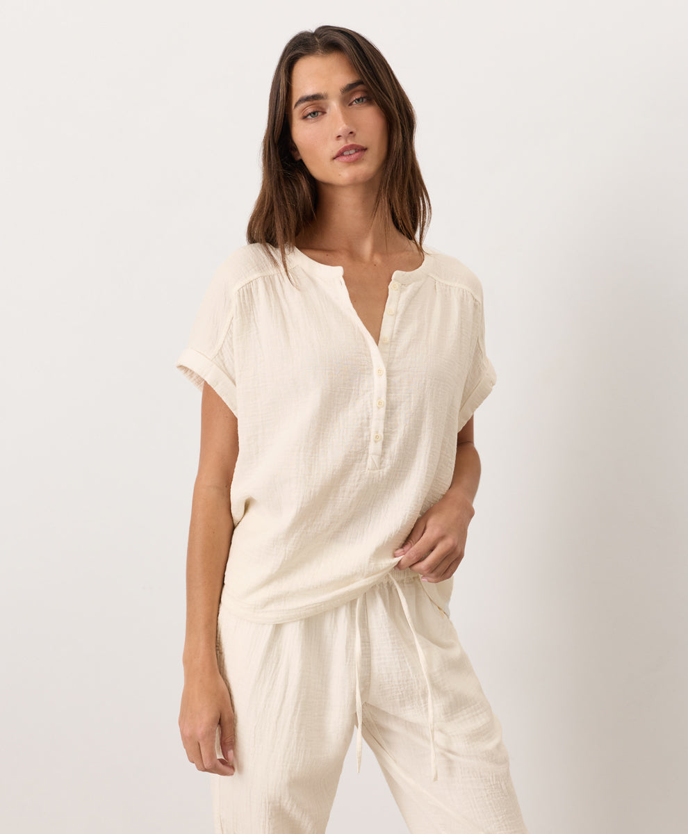 Organic Coastal Double Gauze Short Sleeve Popover