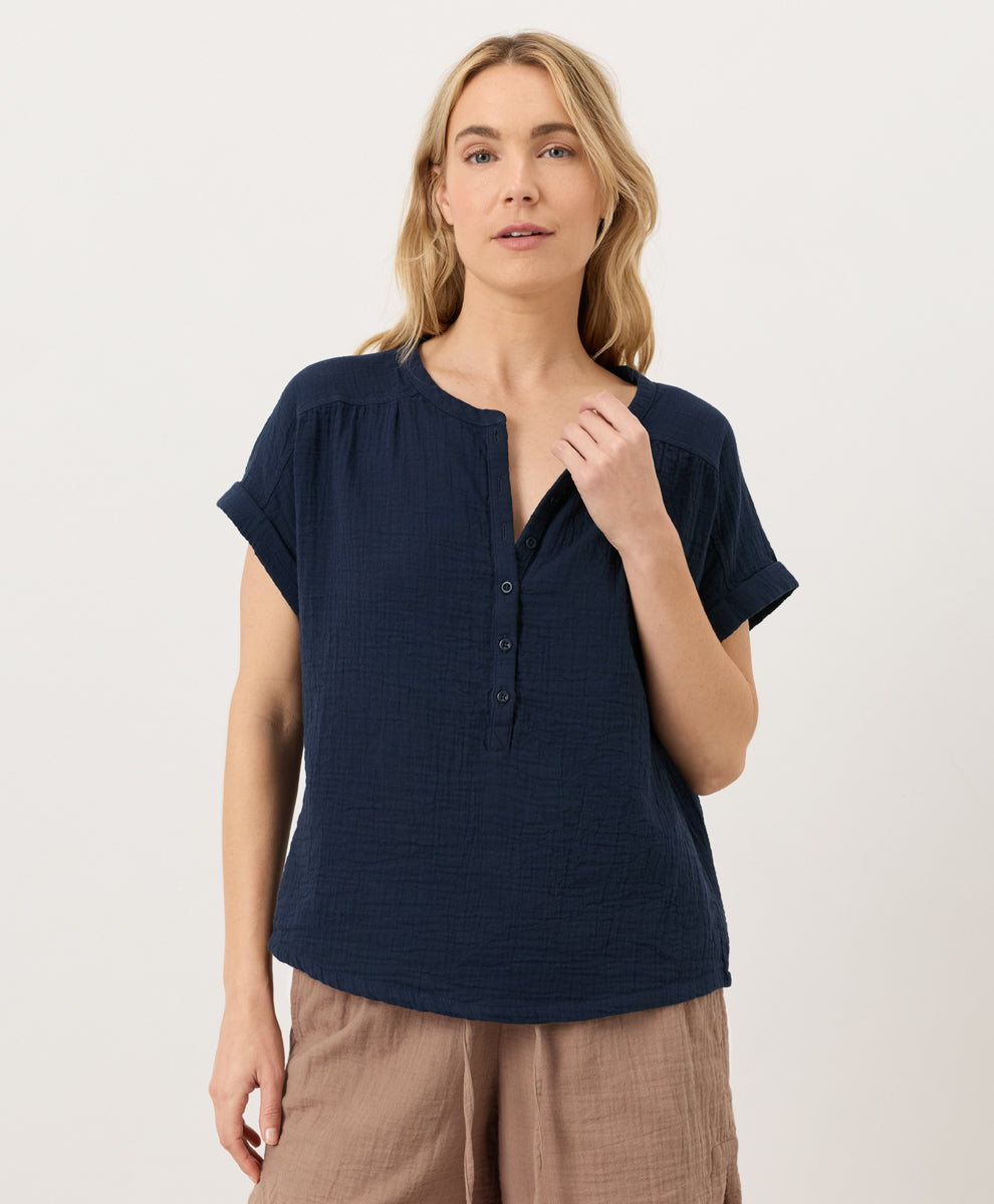 Organic Coastal Double Gauze Short Sleeve Popover