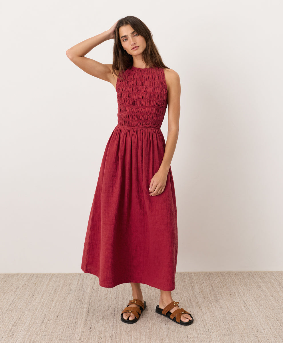 Organic Coastal Double Gauze Smocked Dress